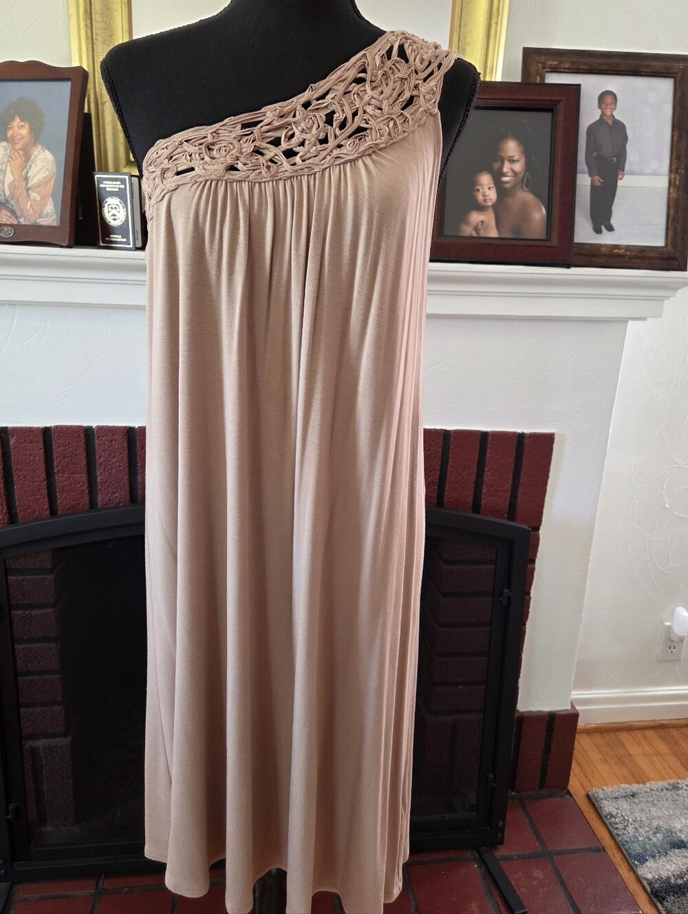 Boston Proper One-Shoulder Taupe  Dress